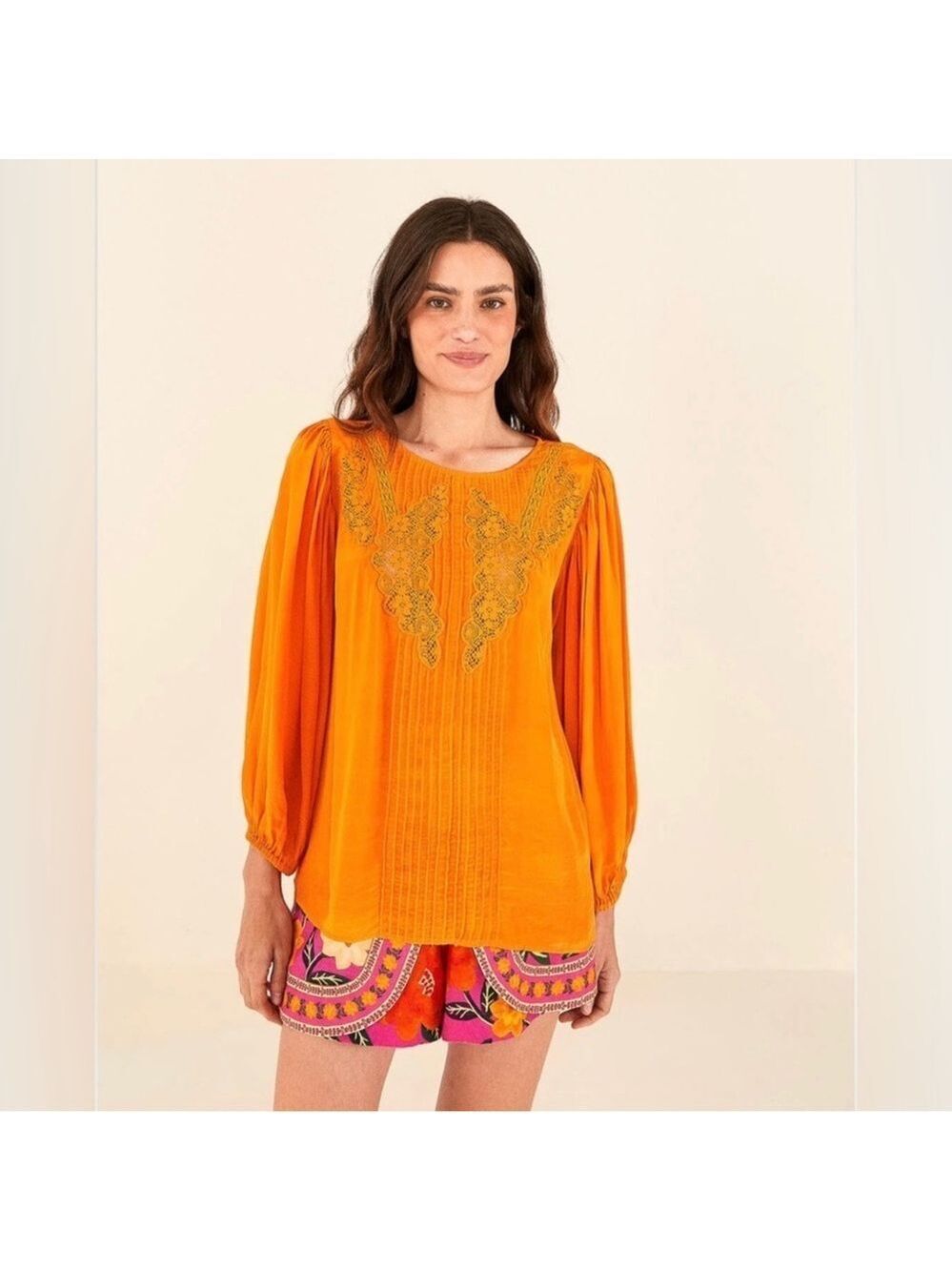 NWT FARM Rio Orange Lace Blouse